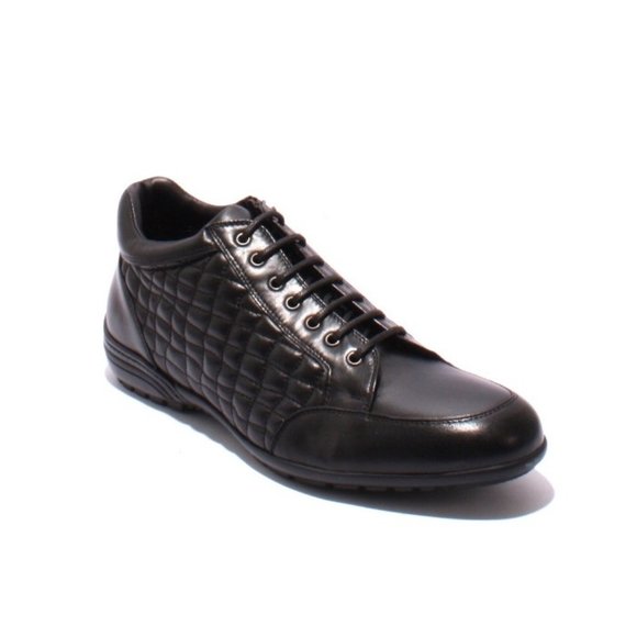 GoodMan 42255 Black Stitched Quilted Leather Lace-Up Zip-Up Shoes